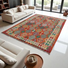 Kelim teppich Chobi 203x292 handgewebter Afghan Kilim