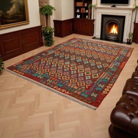 Kelim teppich Chobi 245x340 handgewebter Afghan Kilim