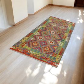   Afghanischer Kelim Teppich Läufer Chobi 97x276 ethnischer handgewebter Kilim