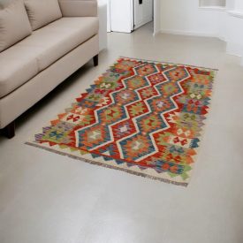 Chobi Kelim Teppich 127x176 Handgewebte Wolle Kilim