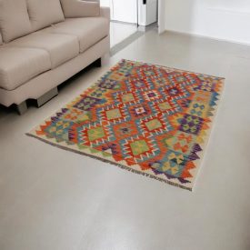   Wolle Kelim Teppich Chobi 131x174 handgewebter afghanischer Kilim