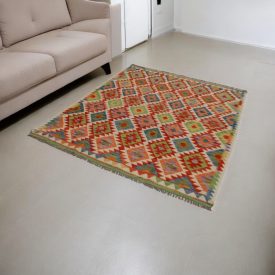   Handgewebter Kelim Chobi 160x194 afghanische Wolle Kilim Teppich