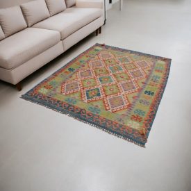   Wolle Kelim Teppich Chobi 153x207 handgewebter afghanischer Kilim