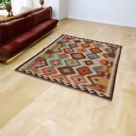 Chobi Kelim Teppich 148x196 Handgewebte Wolle Kilim