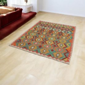 Chobi Kelim Teppich 150x197 Handgewebte Wolle Kilim