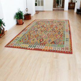 Chobi Kelim Teppich 203x291 Handgewebte Wolle Kilim