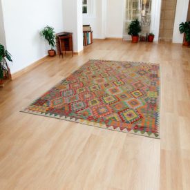 Chobi Kelim Teppich 202x293 Handgewebte Wolle Kilim