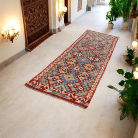   Wolle Kilim Teppich Läufer Chobi 82x284 handgewebter afghanischer Kilim