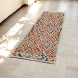 Chobi Kilim Teppich Läufer 89x293 Handgewebte Wolle Kelim