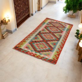   Wolle Kilim Teppich Läufer Chobi 83x202 handgewebter afghanischer Kilim