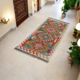   Wolle Kilim Teppich Läufer Chobi 65x205 handgewebter afghanischer Kilim