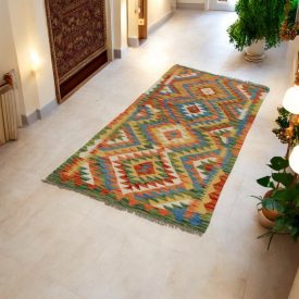   Wolle Kilim Teppich Läufer Chobi 80x202 handgewebter afghanischer Kilim