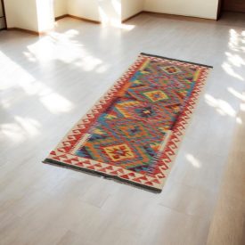   Wolle Kilim Teppich Läufer Chobi 67x201 handgewebter afghanischer Kilim