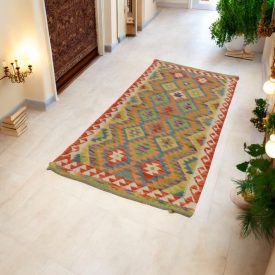   Handgewebter Kelim Teppich Läufer 88x230 Maimana Kilim Teppich