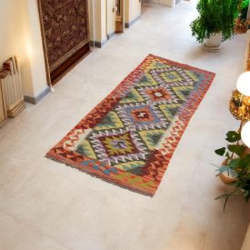   Ethnischer Kilim Läufer Chobi 64x198 handgemachter Kelim teppich
