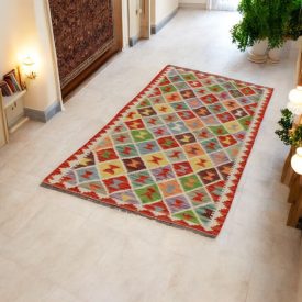   Handgewebter Kelim Teppich Läufer Chobi 83x193 Maimana Kelim Teppich