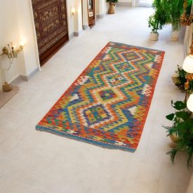   Handgewebter Kelim Teppich Läufer Chobi 73x215 afghanische Wolle Kilim