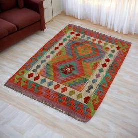   Wolle Kelim Teppich Chobi 79x118 handgewebter afghanischer Kilim