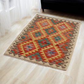   Handgewebter Kelim Chobi 76x118 afghanische Wolle Kilim Teppich