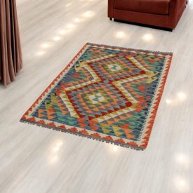 Chobi Kelim Teppich 85x119 Handgewebte Wolle Kilim