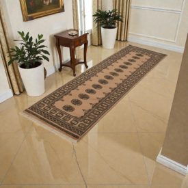   Teppichläufer beige Bokhara 252x77 handgeknüpfter pakistanischer Teppich