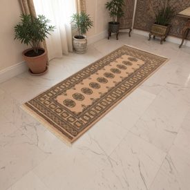   Teppichläufer beige Bokhara 192x79, handgeknüpfter pakistanischer Teppich