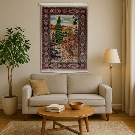 Seidenteppich Garten motiv beige 100x150 Iranischer Viskose Seidenteppich