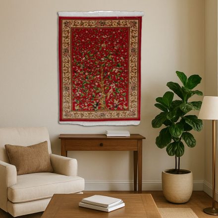 Seidenteppich Lebensbaum motiv purpurrot 100x150 hochwertiger Viskose Seidenteppich aus dem Iran