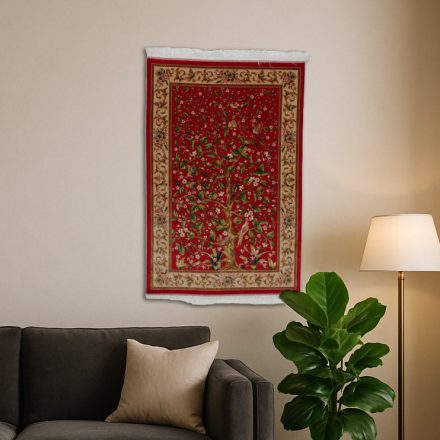 Seidenteppich Lebensbaum motiv burgunderrot 80x120 hochwertiger Viskose Seidenteppich aus dem Iran