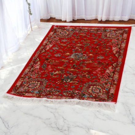 Seidenteppich Jagd burgunderrot 60x90 hochwertiger Viskose Seidenteppich aus dem Iran