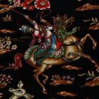 Seidenteppich Jagd blau 100x150 Iranischer Viskose Seidenteppich