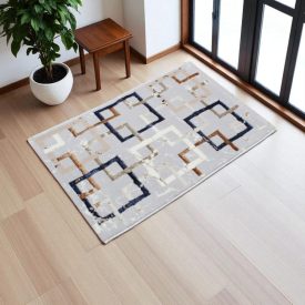   Modern teppich grau braun Blau AMIR 60x90 Maschinell hergestellter moderner Teppich für Wohnzimmer oder Schlafzimmer