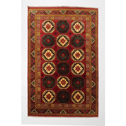 Afghanischer Teppich bordeaux-beiger Kargai 204x311 Handgefertigter Teppich für Wohnzimmer