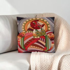 Dekokissen bordeaux 45x45 cm – Mosaik-Katzenpaar