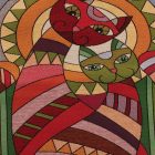 Dekokissen bordeaux 45x45 cm – Mosaik-Katzenpaar