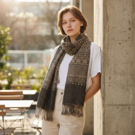   Eleganter Schal für Damen und Herren 215x105 grau-schwarz mit authentischem Muster