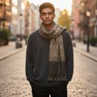 Eleganter Schal für Damen und Herren 215x105 grau-schwarz mit authentischem Muster