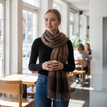 Eleganter Schal für Damen und Herren 215x105 braun mit authentischem Muster