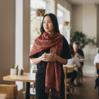 Eleganter Damenschal 215x105 weinrot Schal aus Baumwolle