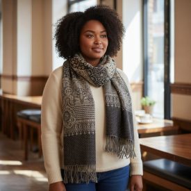   Eleganter Schal für Damen und Herren 215x105 grau-schwarz Baumwolle Schal