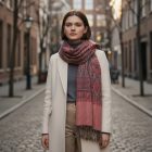 Orientalisch gemusterter Schal 215x105 mauve-braun Baumwolle Schal