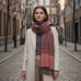   Orientalisch gemusterter Schal 215x105 mauve-braun Baumwolle Schal