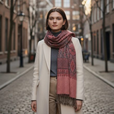 Orientalisch gemusterter Schal 215x105 mauve-braun Baumwolle Schal