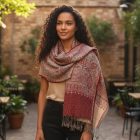 Damenschal grau-burgunderrot 215x105 eleganter Damenschal aus Baumwolle