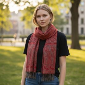 Schal rot 215x105 großer Damen Tuch aus Baumwolle