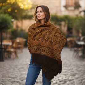   Schal schwarz-gold 215x105 eleganter Damen Tuch aus Baumwolle