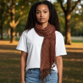   Eleganter Damenschal 215x105 burgund-beige mit authentischem Muster