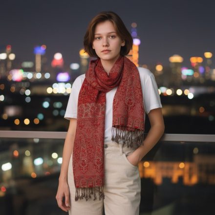 Schal 215x105 großer roter Damenschal aus Baumwolle