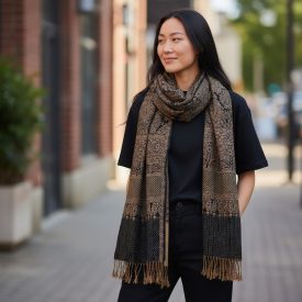 Großer Schal 215x105 groß braun-blau Damenschal