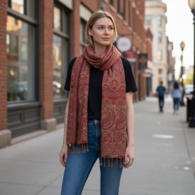 Schal rot 215x105 großer Damenschal aus Baumwolle